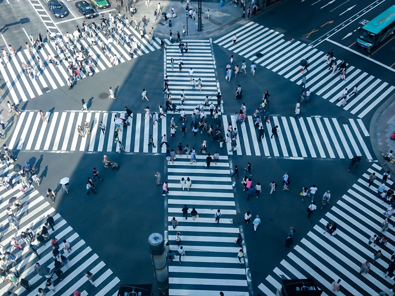 People on the street from all directions